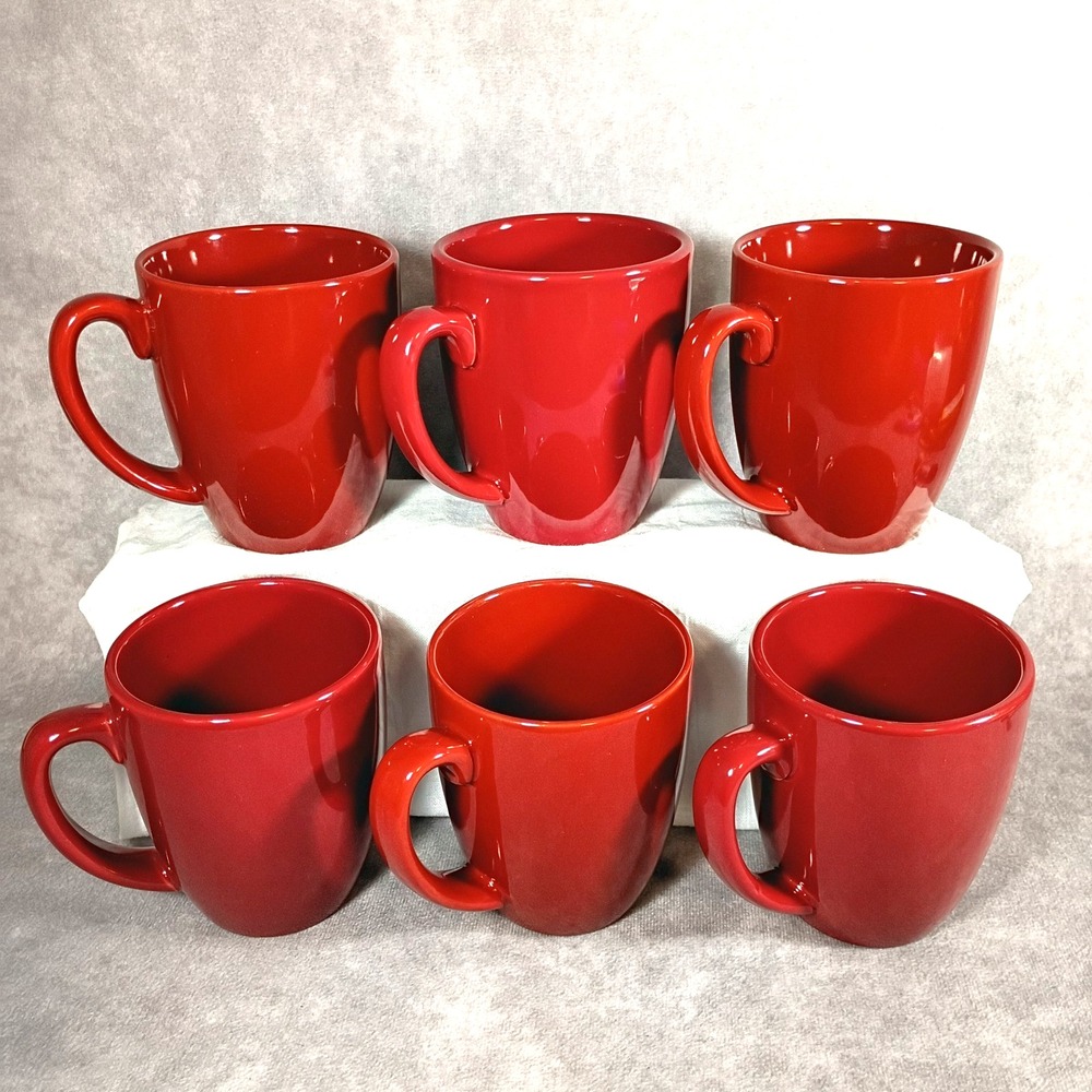 Corelle Coordinates Stoneware Set Of 6 Dark Red Coffee Mugs Cups 4"  12 oz